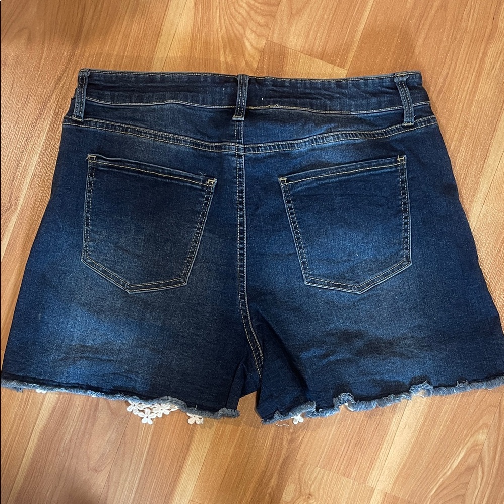 Maurices Navy Jean Shorts with White Lace - Picture 4 of 5